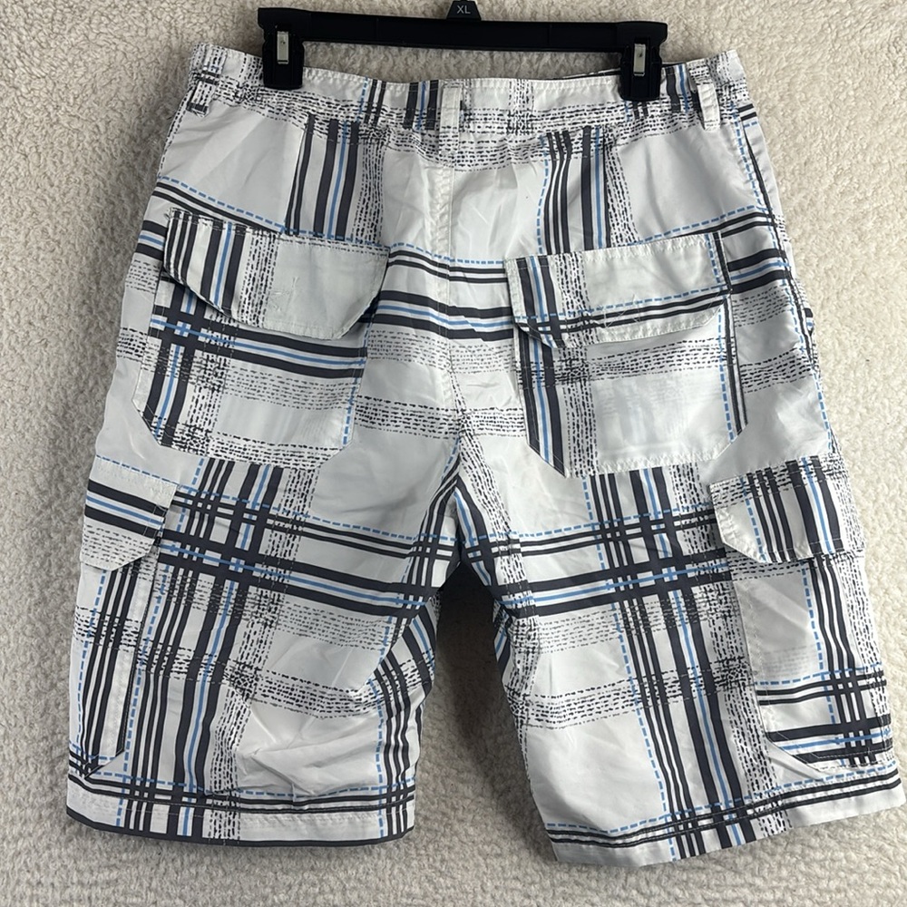 NWOT Blue Gear Mens White Blue Plaid Casual Cargo Shorts 6-Pockets Size 32 - Picture 11 of 16
